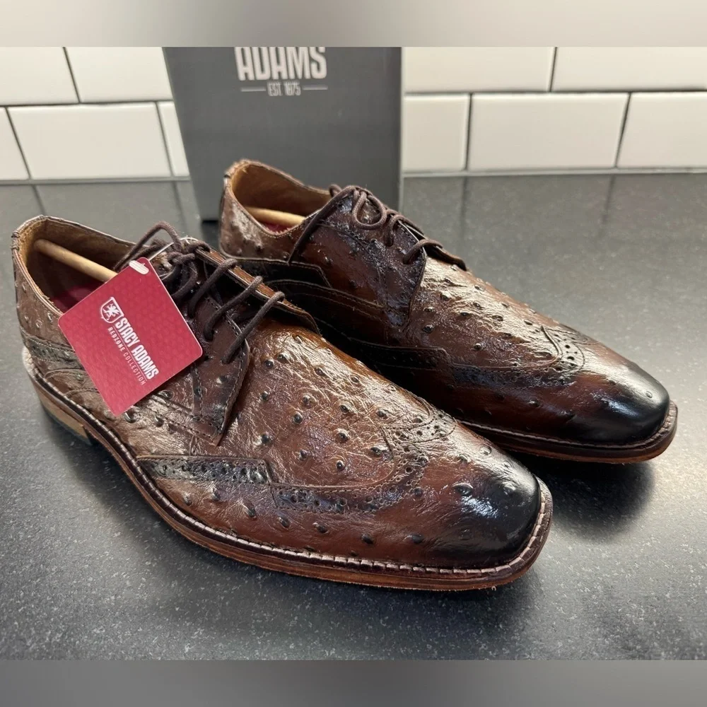 Stacy Adams Shoes - GENNARO Wingtip Oxford Men’s Size 7.5 Cognac NEW